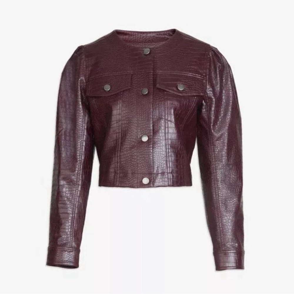 TANYA TAYLOR Croc-Embossed
Vegan Leather Dakota Jacket in Cabernet MED